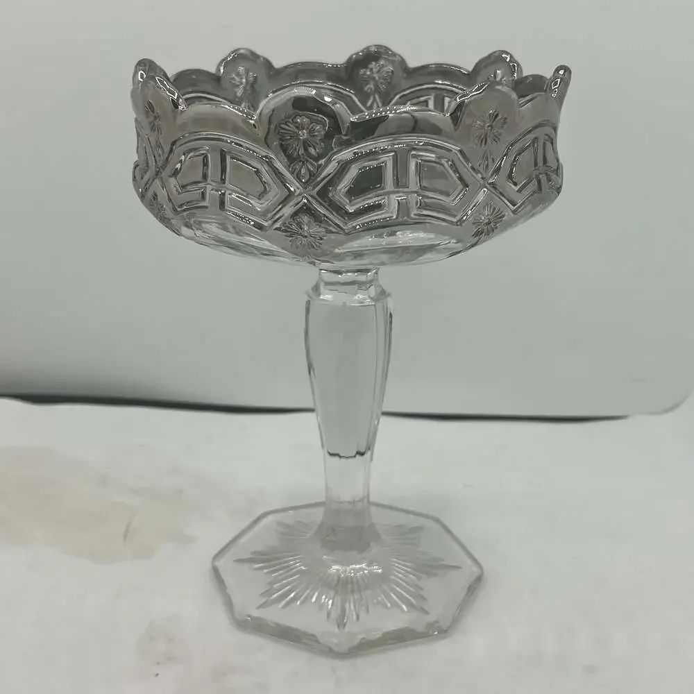 Vintage Athenia Clear Round Compote by Tiffin-Franciscan silver incrusted Bowl